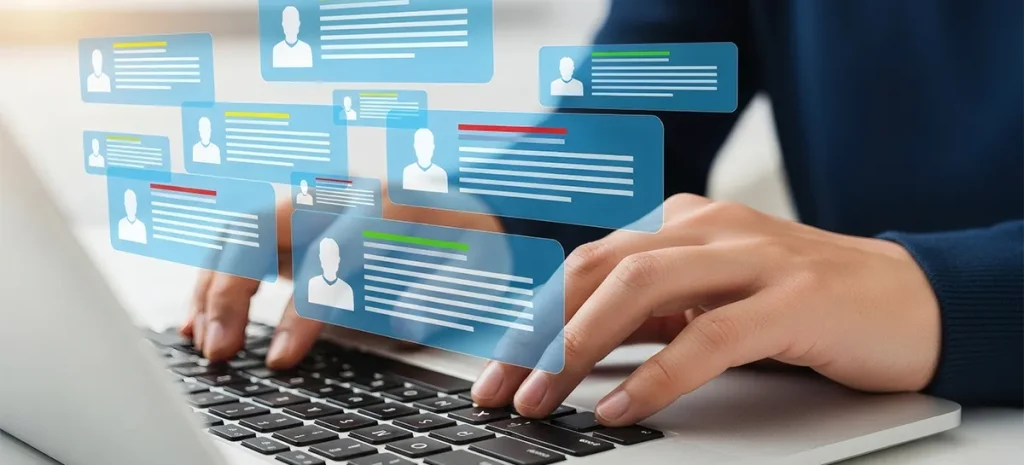 ノートパソコン上にアカウントのインタフェースが浮き上がっている